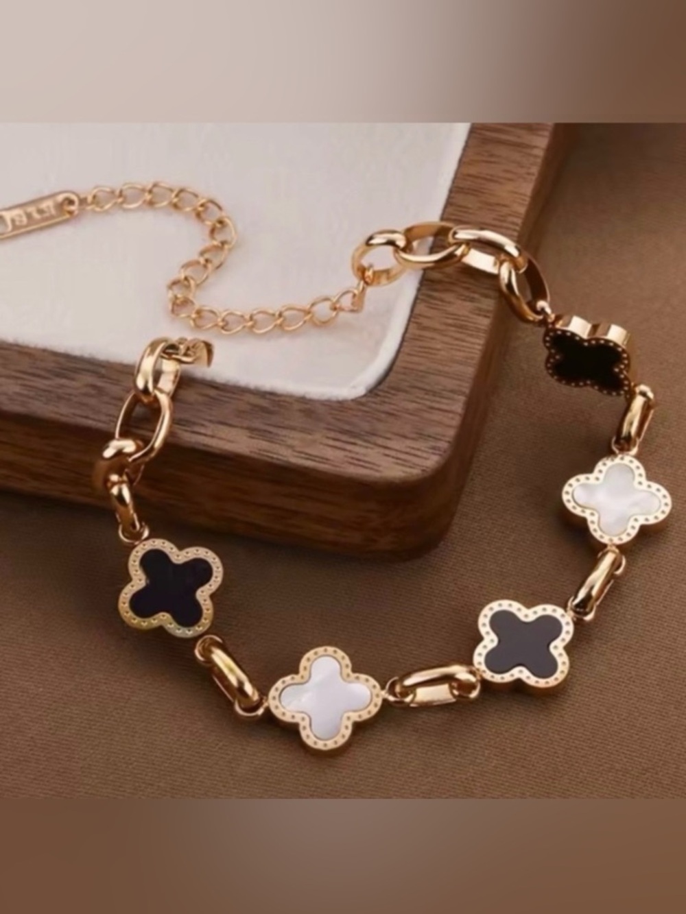 Kohl's Gold-Tone Clover Link Bracelet with Black & White Accents